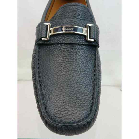 NIB BALLY DRULIO NAVY GRAINED LEATHER METAL LOGO DRIVING LOAFERS US 11.5 ITALY main image 4